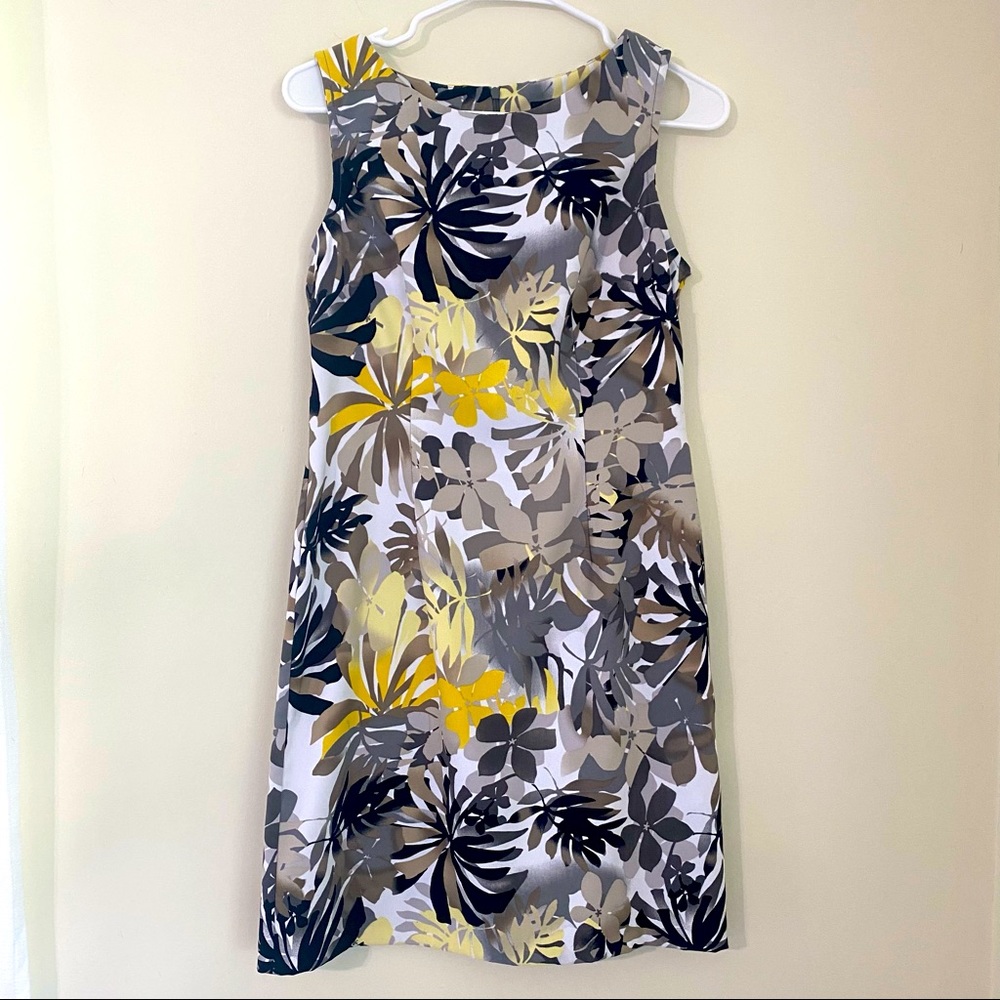 Connected Apparel Yellow and Grey Floral Sheath Sleeveless Dress 8p